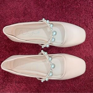 Sugar Women's Cream Flats with Pearl Details